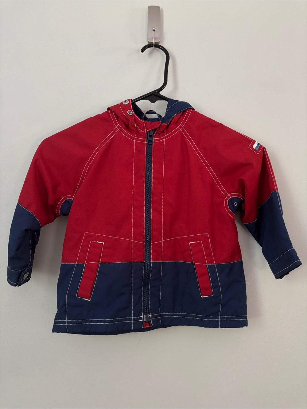 Vintage Y2K Baby Gap Colorblock Windbreaker Hooded Jacket Red Navy 3T Boy/Girl